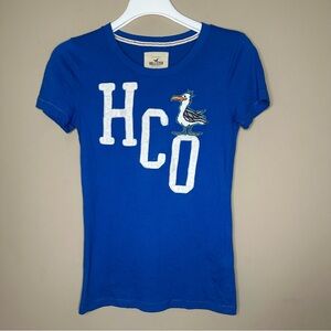 Hollister Women M Patch Tshirt Seagull Bird Y2K Short Sleeve Blue BabyTee Fitted